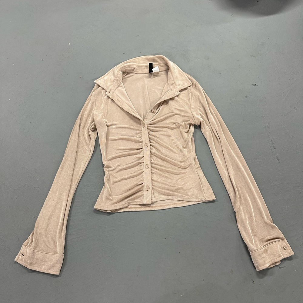 Elegant Tan Button-Up Women's Top
